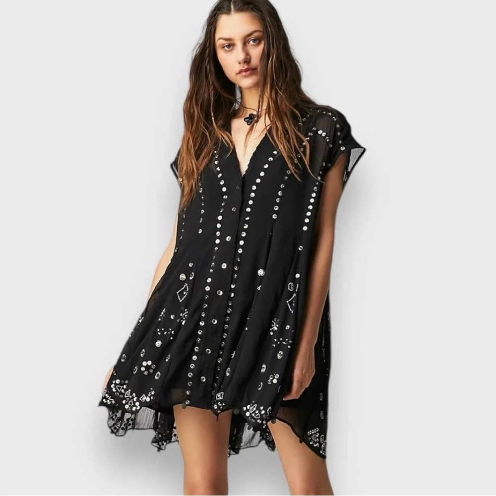 FREE PEOPLE Women's Black Aston Mini Flowy Dress Size XS | NWT